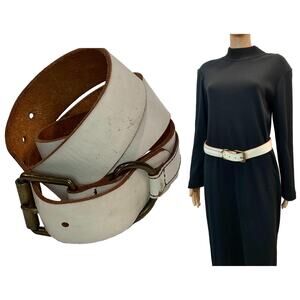 Vintage 90s GAP White Distressed Leather Belt | Women M Fits 32 - 36.5"